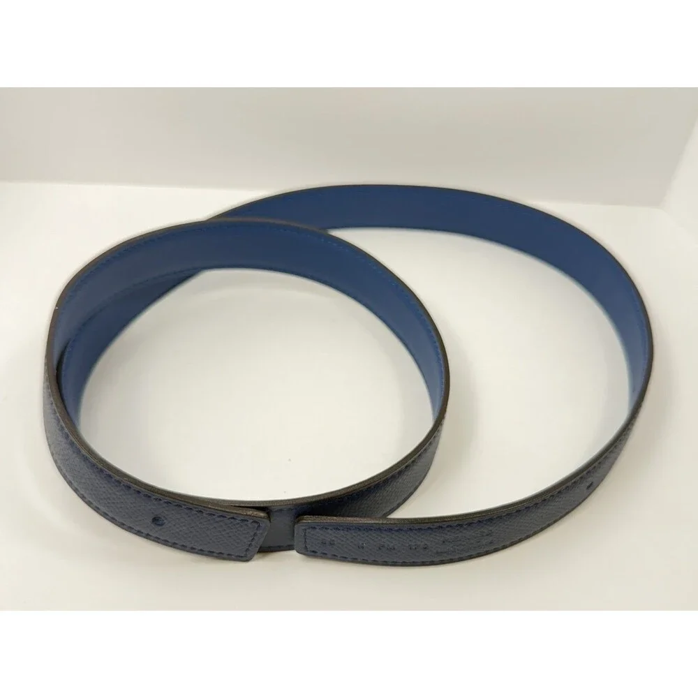 Authentic HERMES H Logo Reversible Belt Strap Blue Gold Tone Buckle Kit 85